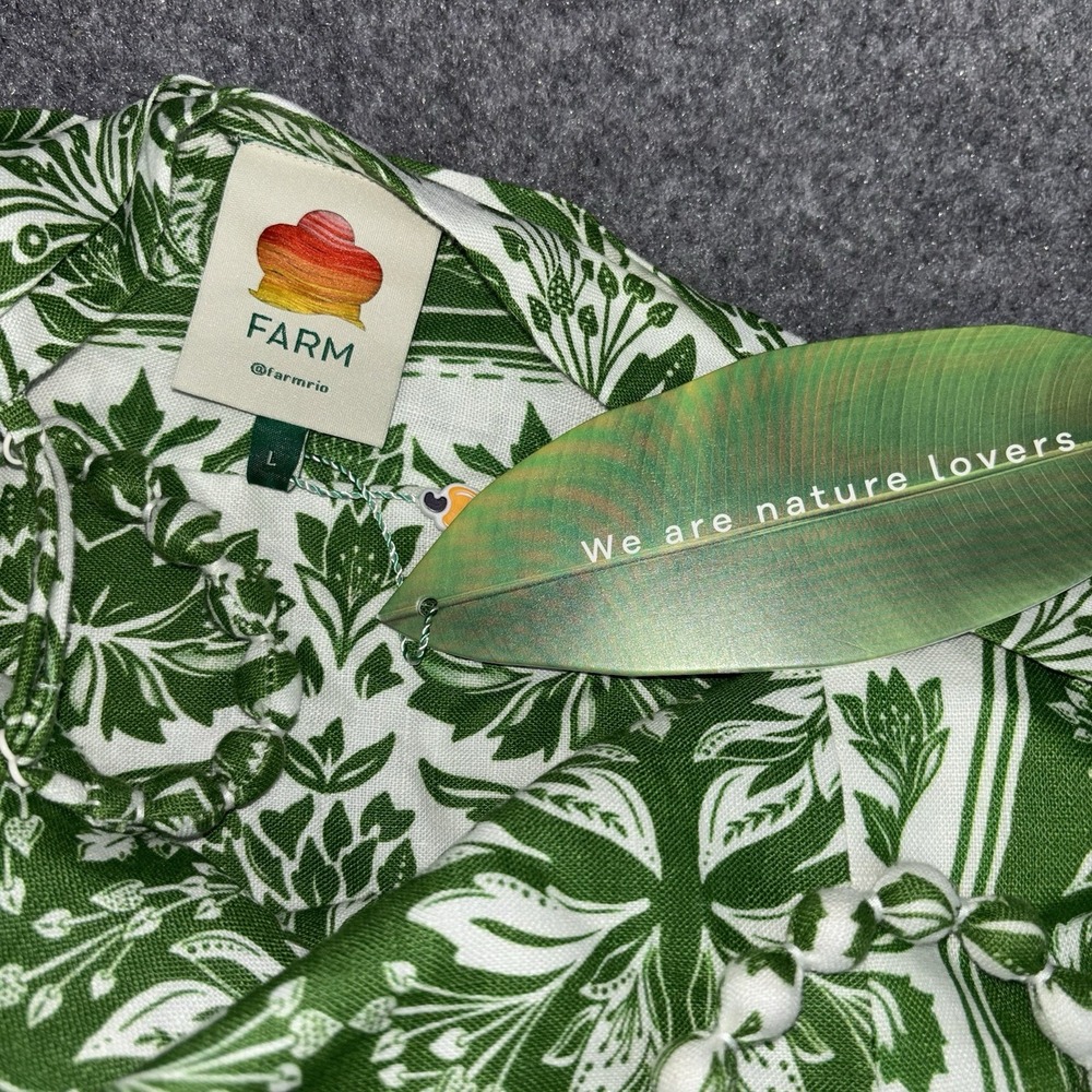 Farm Rio Midi Dress Womens Large Green Delicate Tapestry 100% Linen Strappy NWT - Picture 7 of 10